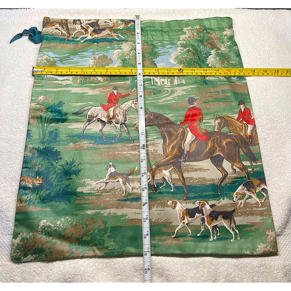 Equestrian Horse Tote Or Pillow Cover Chintz Drawstring Brown Red Green - Picture 12 of 14